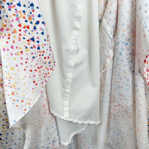 Hutch Multi Color Heart Maxi Dress White Satin Hi Low short sleeves V-neck 10 - Picture 13 of 15